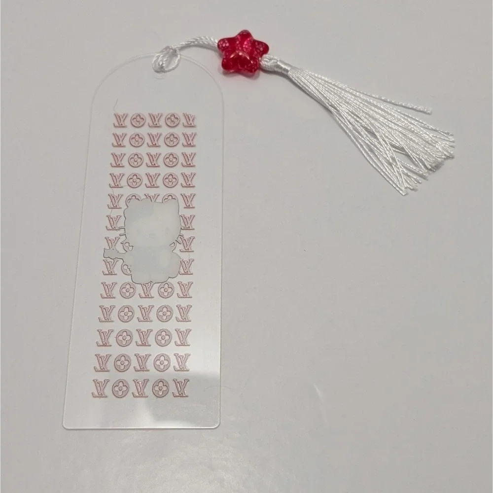 Sanrio Hello Kitty Acrylic Bookmark Tassel Charm Red LV and TB Luxury Handmade